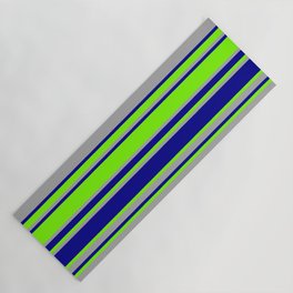 [ Thumbnail: Green, Dark Grey & Dark Blue Colored Lines/Stripes Pattern Yoga Mat ]