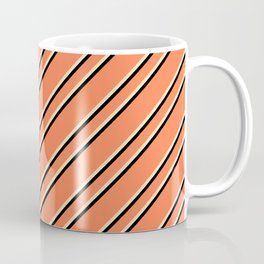 [ Thumbnail: Coral, Beige & Black Colored Lines Pattern Coffee Mug ]
