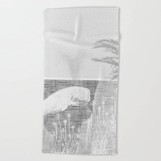 Tropical Black and White Vintage Whale Design Beach Towel