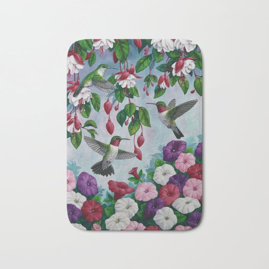 Hummingbirds in Fuchsia Flower Garden Bath Mat
