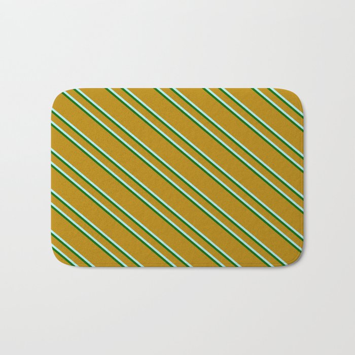 Dark Goldenrod, Turquoise & Dark Green Colored Lines/Stripes Pattern Bath Mat
