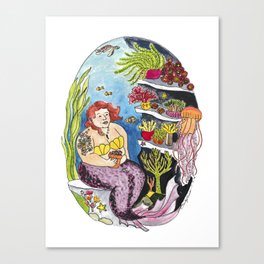 House Plant Loving Mermaid Canvas Print