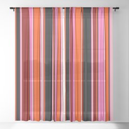 [ Thumbnail: Eye-catching Hot Pink, Black, Red, Dark Red, and Pink Colored Stripes/Lines Pattern Sheer Curtain ]