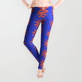 Flower Time 2 Minimalist Floral Pattern in Coral, Blush, and Bright Blue Leggings