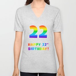 [ Thumbnail: HAPPY 22ND BIRTHDAY - Multicolored Rainbow Spectrum Gradient V Neck T Shirt V-Neck T-Shirt ]
