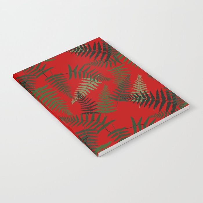 Fern Leaf Pattern on Red Background Notebook