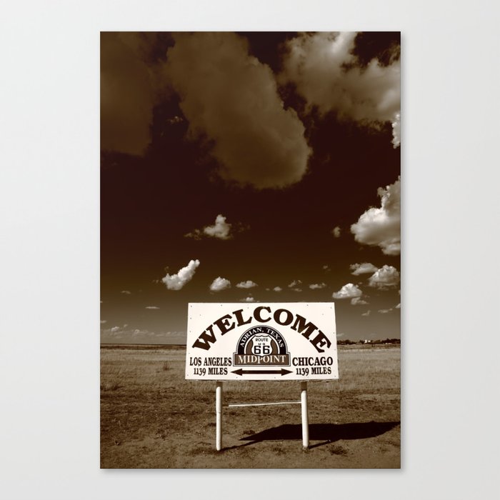 Route 66 - Midpoint Sign and Landscape 2010 #2 Sepia Canvas Print