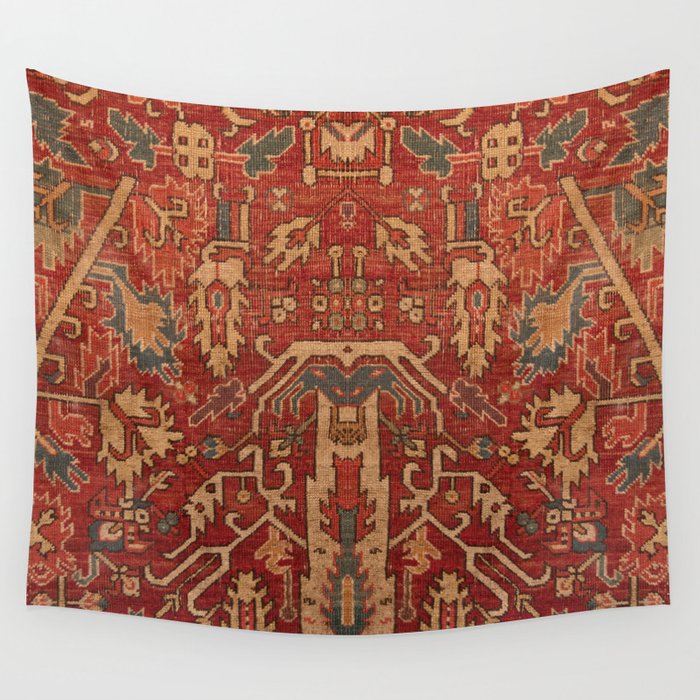 Vintage Persian Woven Wool Orange Red Wall Tapestry