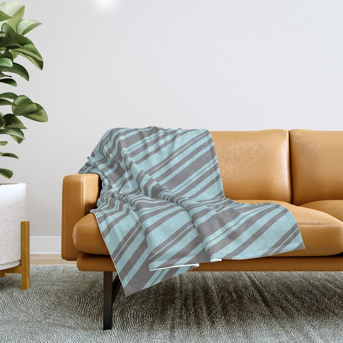 Grey and Powder Blue Colored Lined/Striped Pattern Throw Blanket