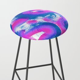 Wavy Lines and Squiggles Abstract Painting - Neon Blue, Magenta and Teal Bar Stool