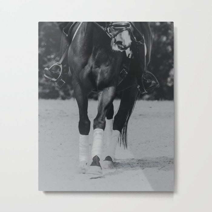 Black and White OTTB Schooling Dressage Canter Metal Print