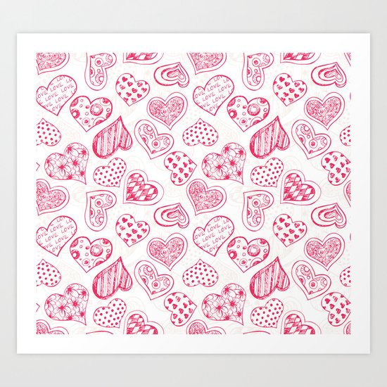 Pattern with red hearts Art Print