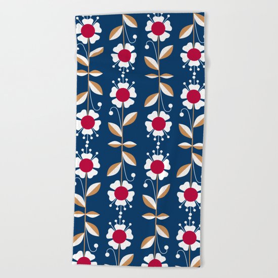 Blue floral pattern . Beach Towel