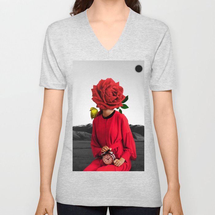 Red girl On The desert V Neck T Shirt