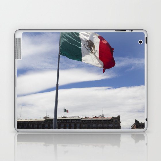 Mexico Photography - Mexican Flag Fluttering In The Wind Laptop & iPad Skin