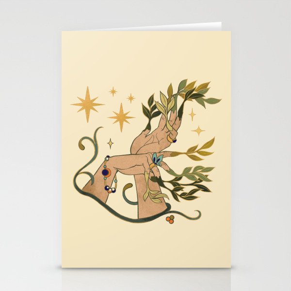 Nymph Hands With Leaves Vintage Stationery Cards
