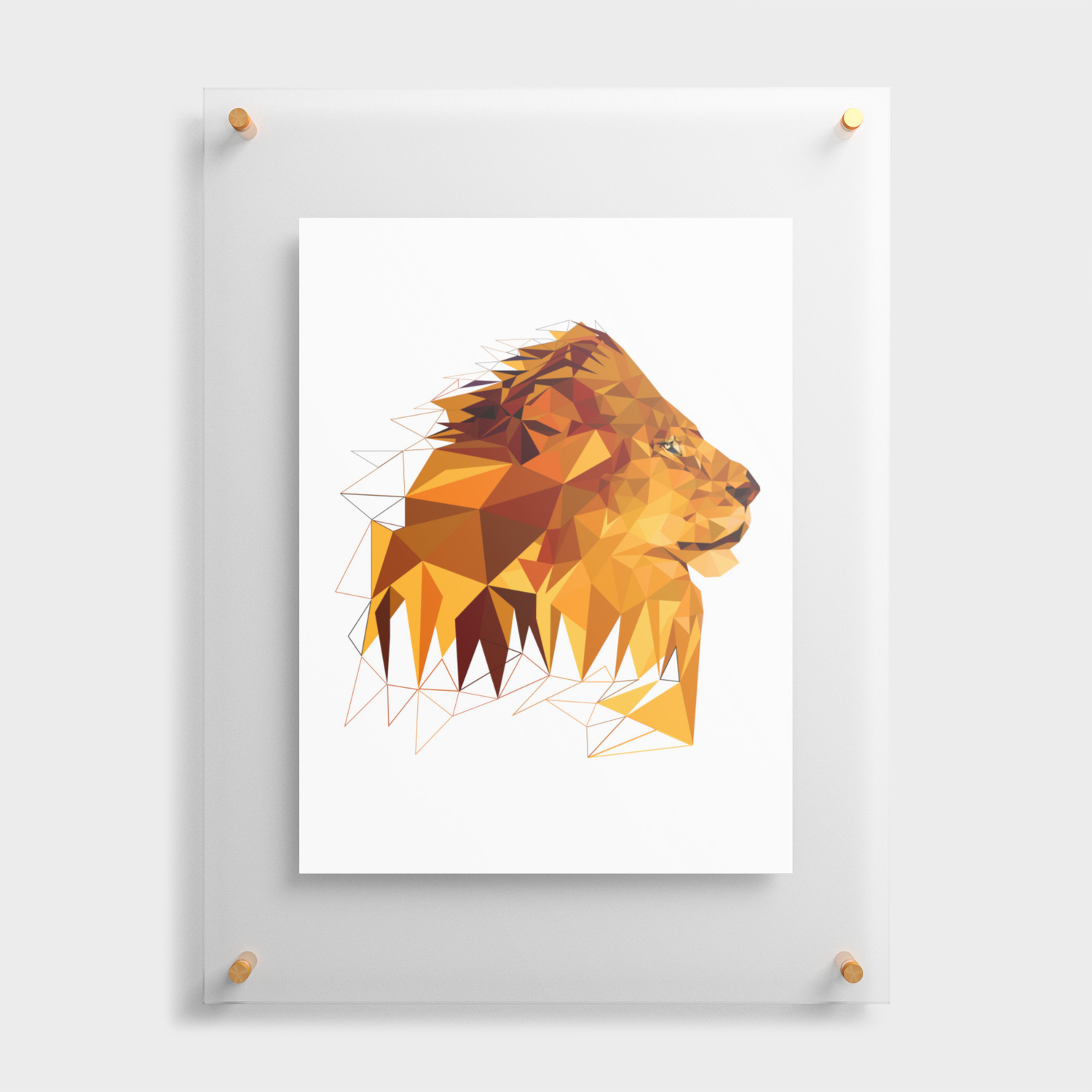 Geometric Lion Wild animals Big cat Low poly art Brown and Yellow Floating  Acrylic Print by peraboom | Society6