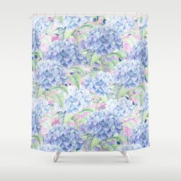 Botanical pink lavender watercolor hortensia floral Shower Curtain