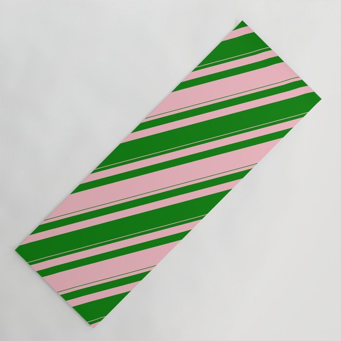 Pink and Green Colored Striped/Lined Pattern Yoga Mat