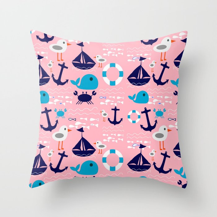 Summer boat pink Throw Pillow
