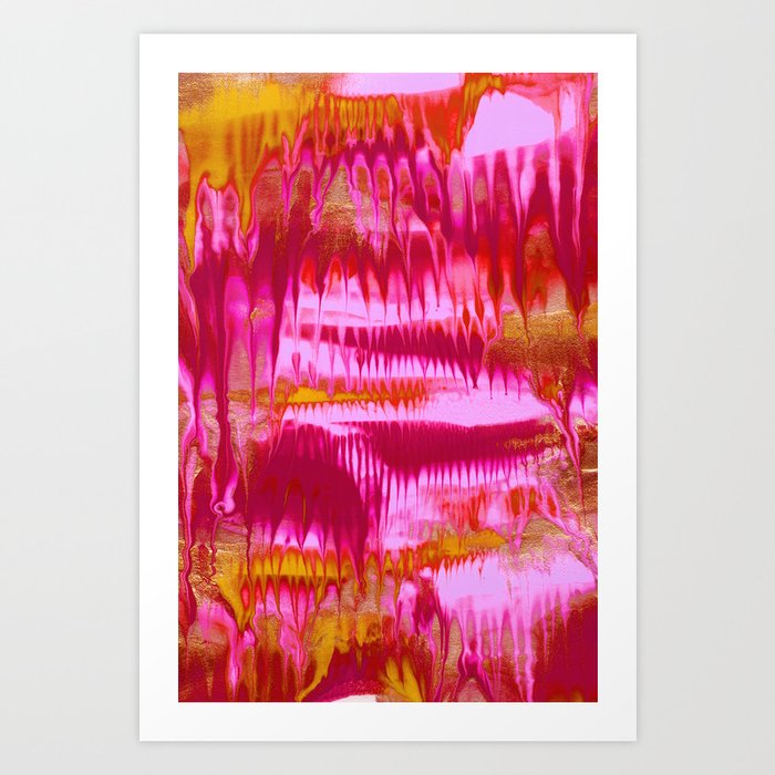 Colorful Abstract Fluid Painting - Red Magenta Pink Yellow Pale Gold Art Print
