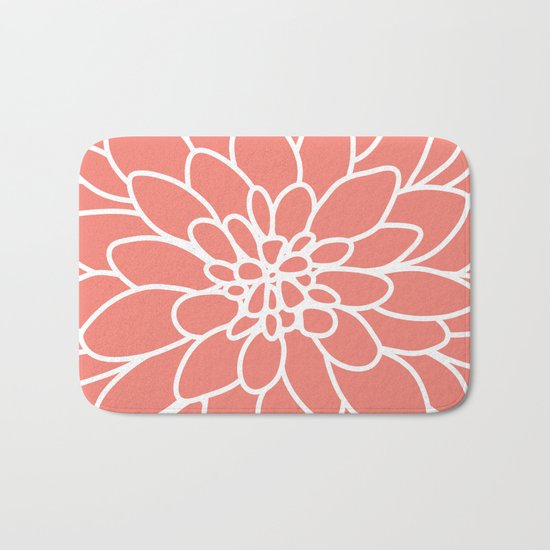 Coral Modern Dahlia Flower Bath Mat
