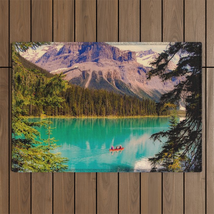 Canada Photography - Canoe In A Big Beautiful Lake Outdoor Rug