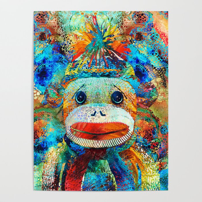 Happy Colorful Sock Monkey Art by Sharon Cummings Poster