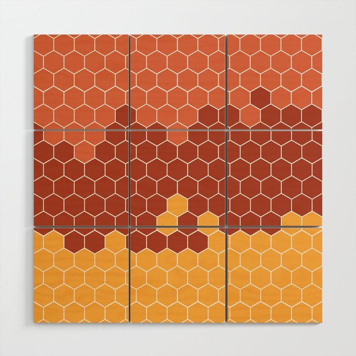 Honeycomb Orange Yellow Hive Wood Wall Art