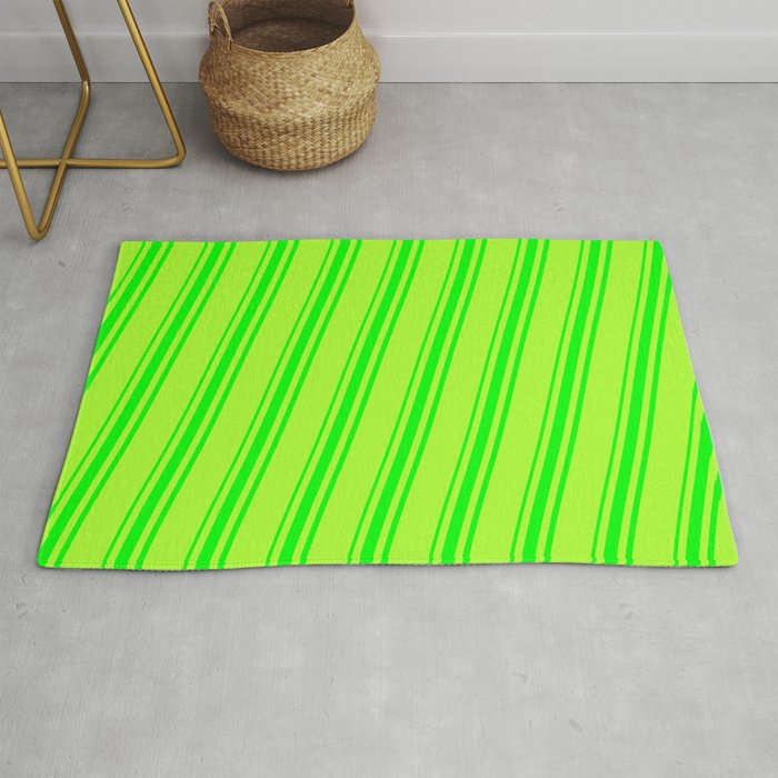 Light Green and Lime Colored Striped Pattern Rug