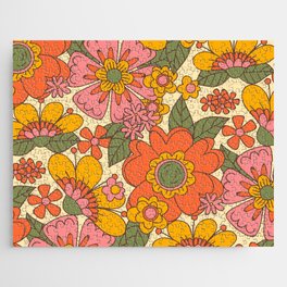 Spring in Retro Jigsaw Puzzle | Floral, Retro, Nostalgic, Digital, Orange, Spring, 70S, 60S, Green, Pattern 