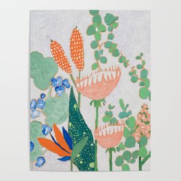Proteas and Birds of Paradise Painting Poster