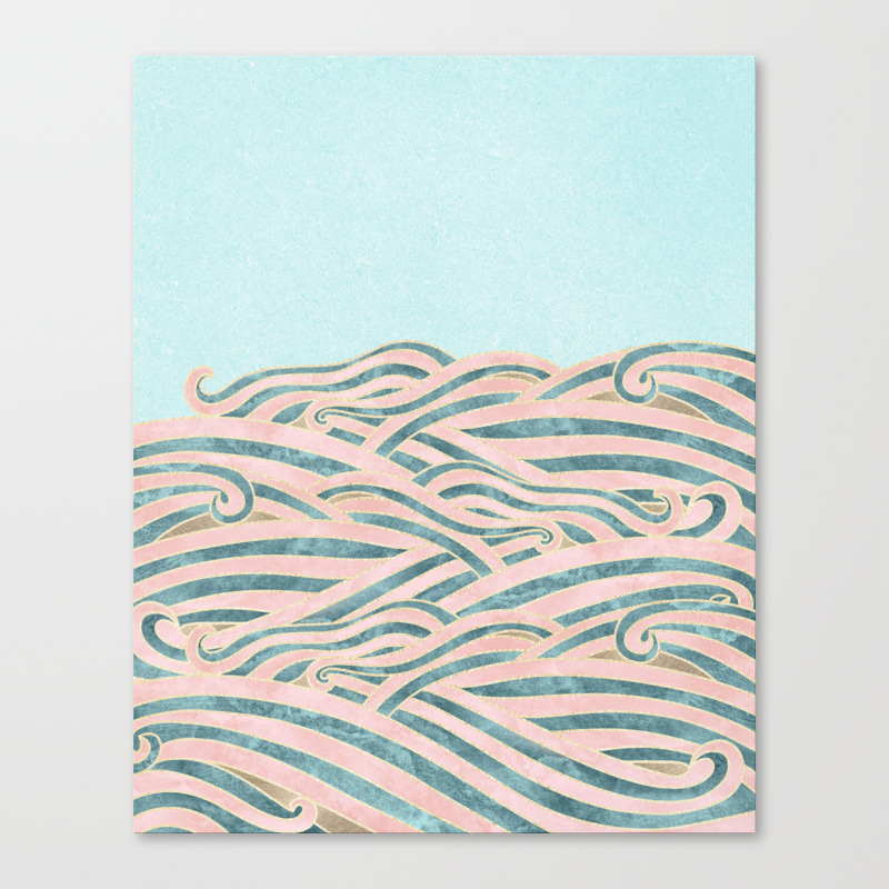Venetian Waves Vintage Abstract Pink Blue And Gold Summer