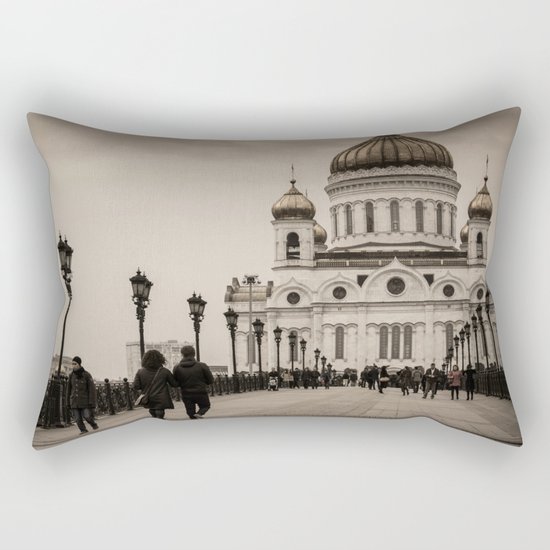 the Cathedral of Christ the Savior in Moscow in Sepia Rectangular Pillow