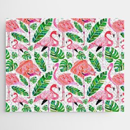 Flamingos and Tropical Leaves Pattern Jigsaw Puzzle