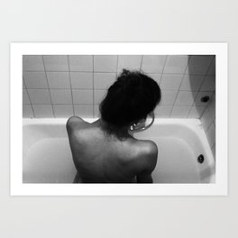 Digital photo photography black and white girl naked sitting in bathtub bath nude back Art Print