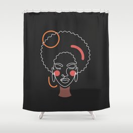 African woman in a line art style with abstract shapes. Dark background. Shower Curtain