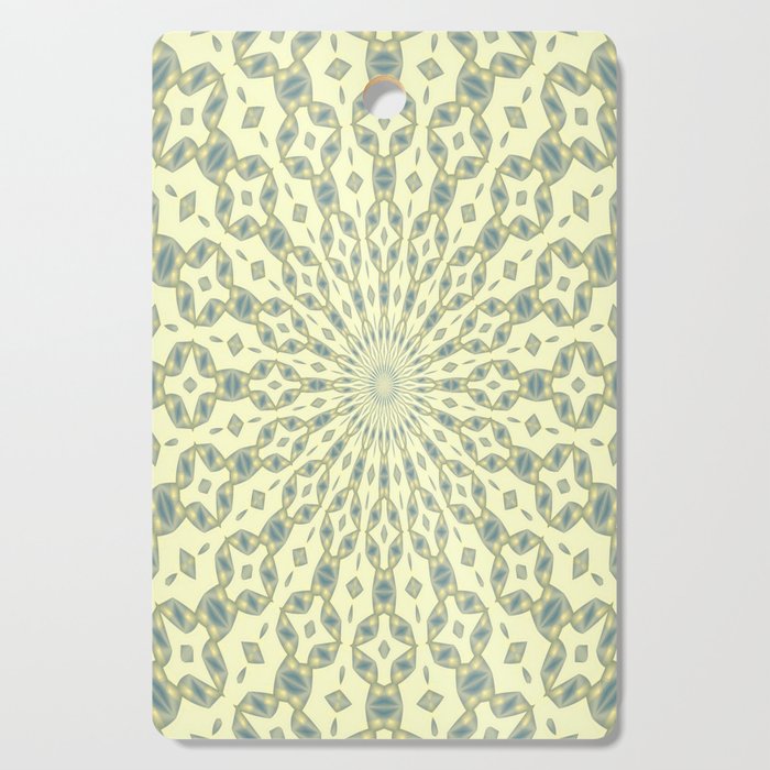 Radial Pattern In Blue and Pale Yellow On White Cutting Board