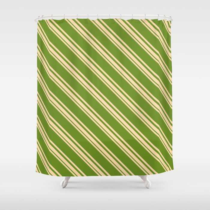 Tan and Green Colored Striped/Lined Pattern Shower Curtain