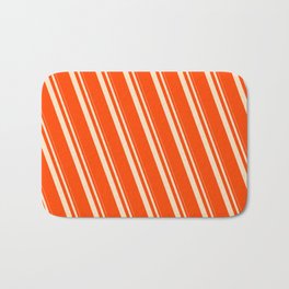 [ Thumbnail: Bisque & Red Colored Lines/Stripes Pattern Bath Mat ]