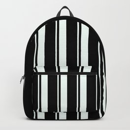 [ Thumbnail: Black & Mint Cream Colored Lines/Stripes Pattern Backpack ]