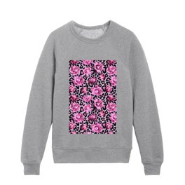 Pink leopard pattern pink roses Kids Crewneck