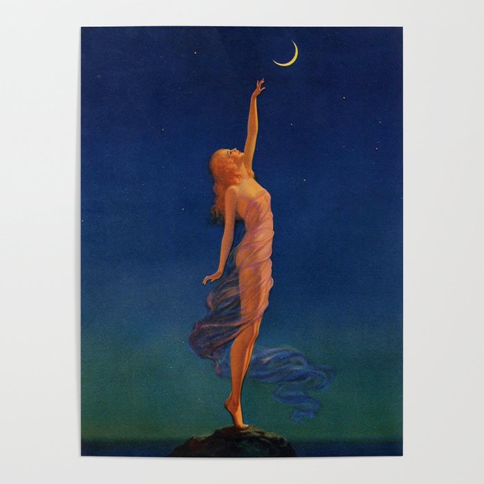 Reaching for the moon female portrait painting by Edward Mason Eggleston Poster