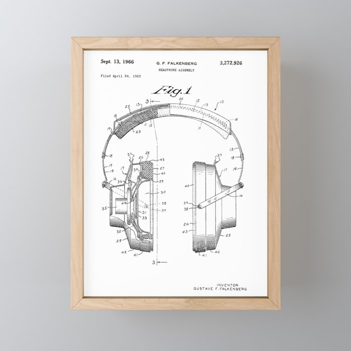 Headphones Patent Framed Mini Art Print