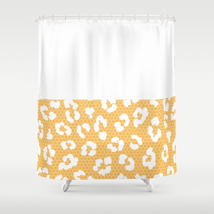 White Leopard Print Lace Horizontal Split on Orange Shower Curtain