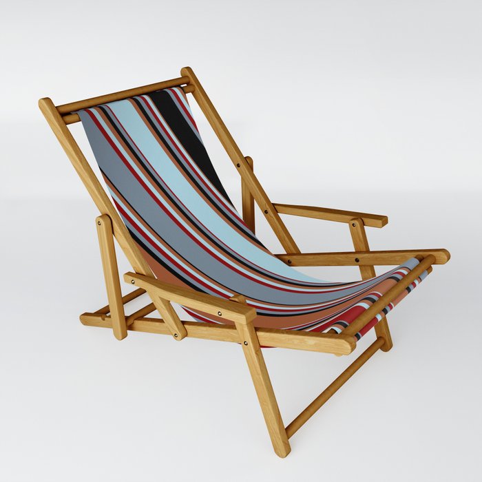 Sienna, Light Blue, Dark Red, Light Slate Gray, and Black Colored Pattern of Stripes Sling Chair