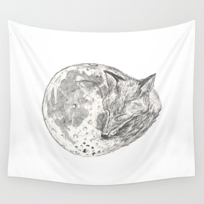 As I wait for you under the stars Fox +Moon Wall Tapestry