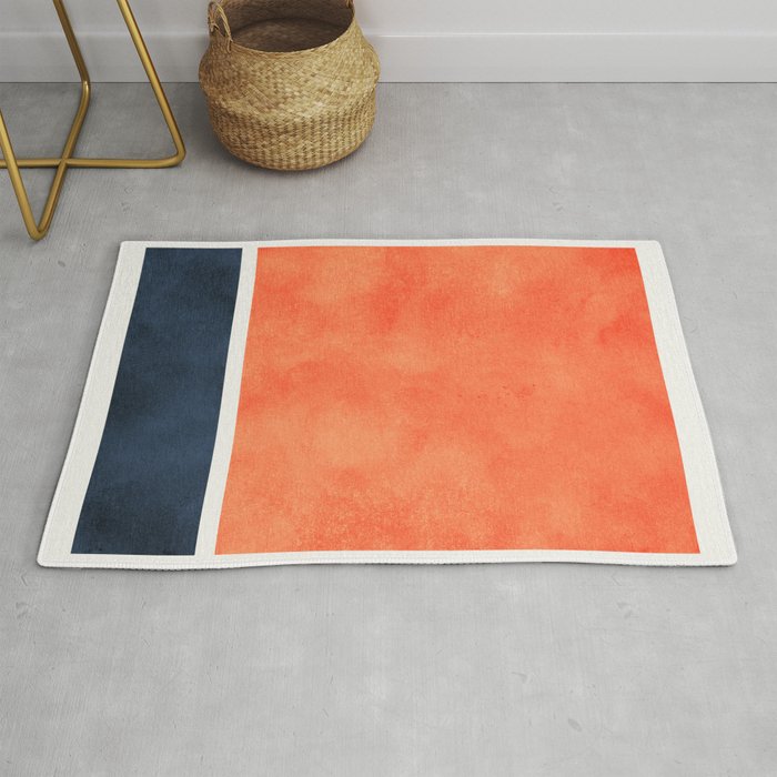 Mid Century Minimal Abstract Blue and Orange Rug by BlueBanana Society6