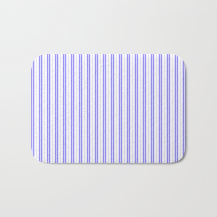 Royal Blue and White Narrow Vertical Vintage Provincial French Chateau Ticking Stripe Bath Mat