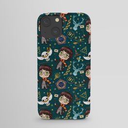 HARRY P wizard dark green pattern with magic elements iPhone Case